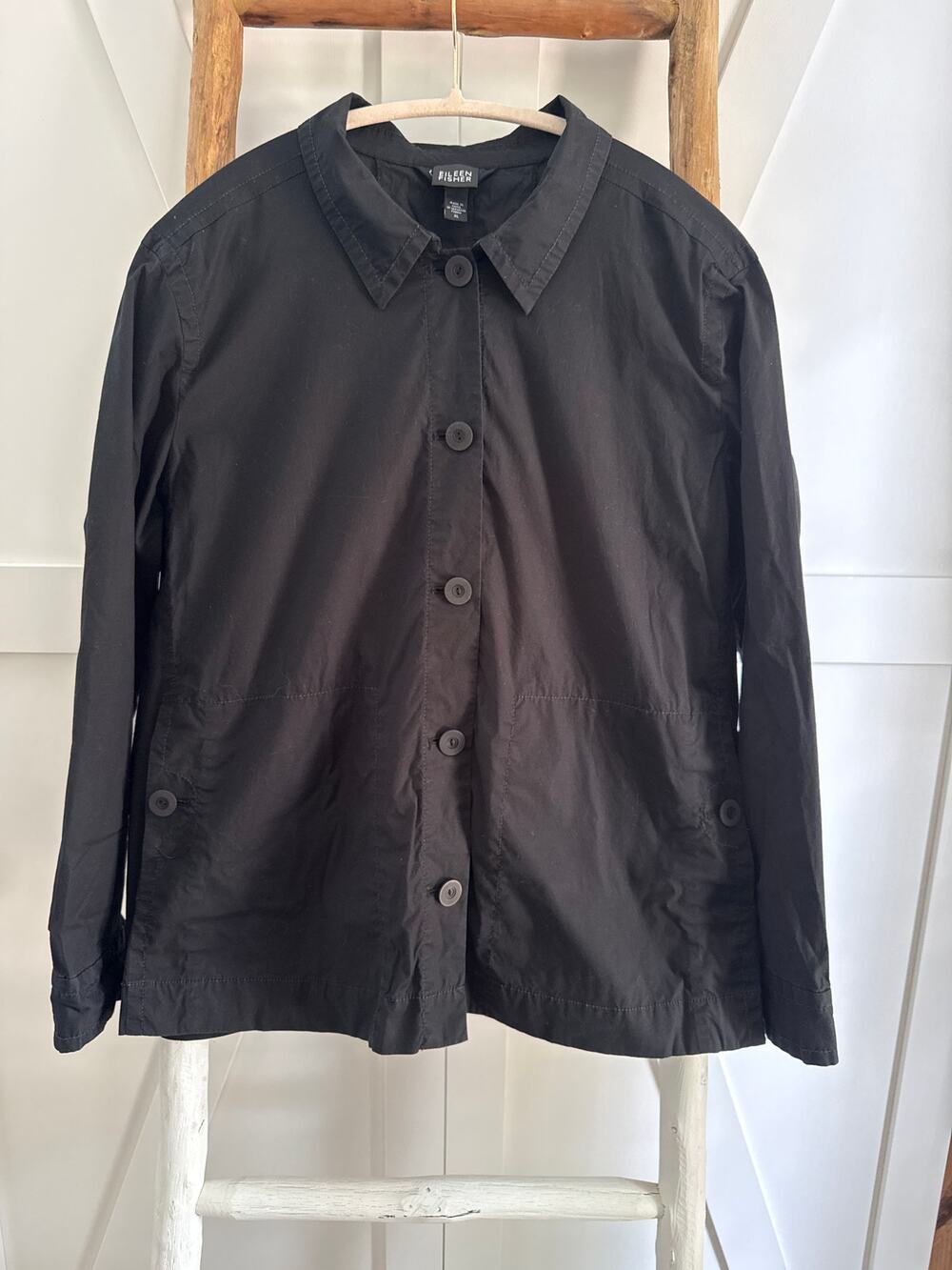 Eileen Fisher Women's Swing Organic Cotton Poplin Jacket Black XL